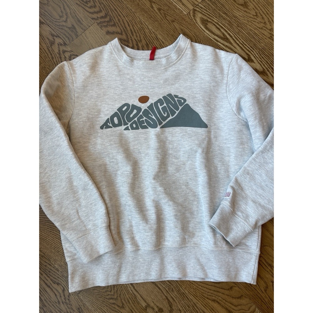 TOPO DESIGNS Varsity Sweatshirt Gray Pullover Fleece Lined Sweater Men Small